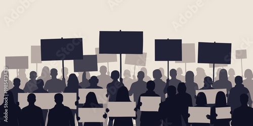 Protesters gather in city square holding signs and banners peacefully