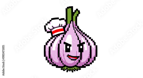 Pixel Art Garlic Chef Character with Angry Expression.