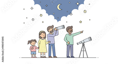 Family Observing Night Sky Together Outdoors.
