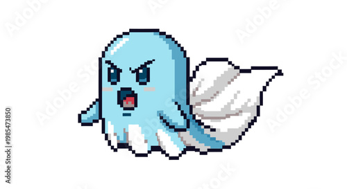 Pixel Art Ghost Character with Angry Expression.