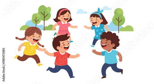 Children Running and Playing Outdoors.