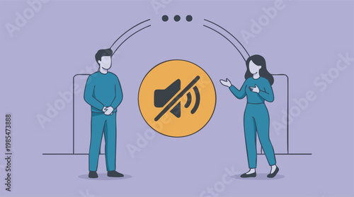 Communication barrier between two people indicated by a mute icon
