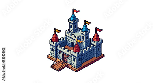 Pixel Art Castle Fortress Medieval Fantasy Architecture.
