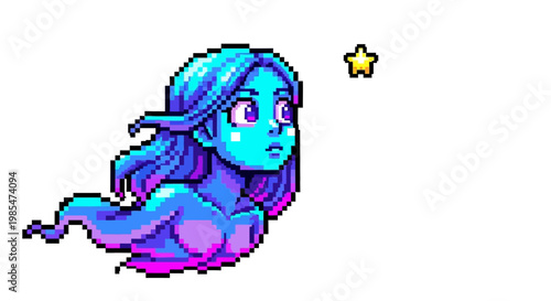 Pixel Art Ghost Woman Gazing at a Star.
