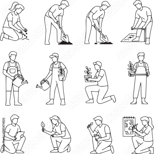 diverse professionals performing various work and daily activities flat vector illustration set