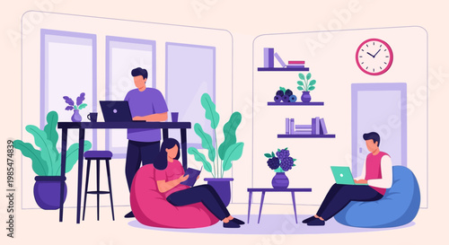 People working in a modern coworking space.