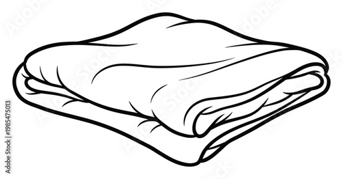 Simple monochrome line drawing of a soft folded blanket or duvet, perfect for educational materials, home decor themes, or comfort related projects.