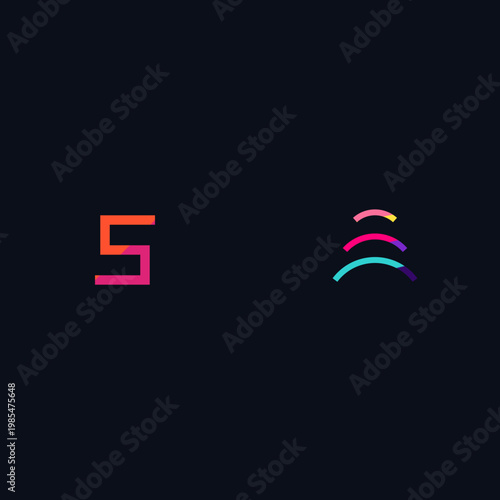 Minimalist corporate tech icons featuring a stylized letter S and three stacked concentric arc illustration