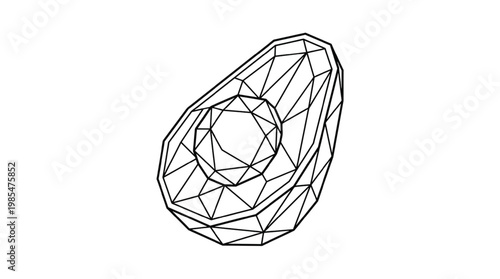 Geometric Avocado Line Art | Modern Superfood Icon | Polygonal Sliced Avocado with Pit Illustration 