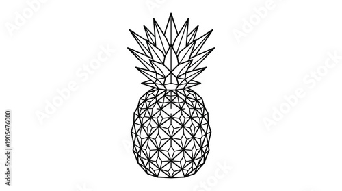 Geometric Pineapple Line Art | Tropical Hospitality Logo | Polygonal Pineapple Crown Illustration