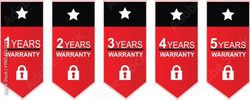 Warranty ribbon labels set with one to five years protection tags and lock icons