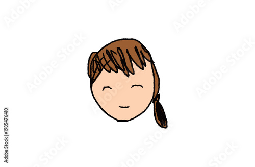 Cute hand-drawn mother face illustration, brown ponytail hair, colored sketch style