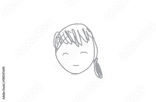 Hand-drawn mother face illustration, gray monotone sketch, simple soft line art