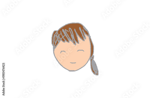 Hand-drawn mother face illustration, brown hair with gray shadow outline, dual-tone soft style