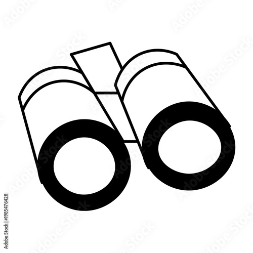 Simple black and white line art illustration of a pair of binoculars, depicting the optical instrument for distant viewing.