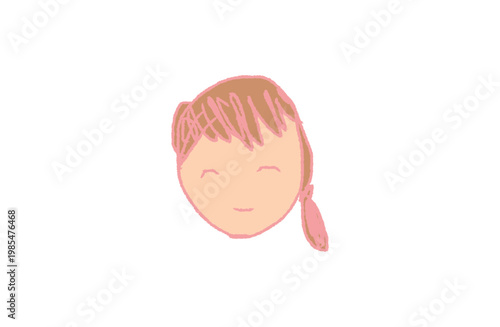 Hand-drawn mother face illustration, pink outline with warm skin tone, soft pastel colored