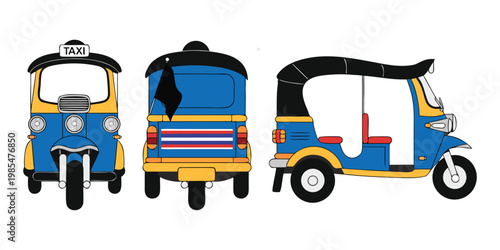 Cartoon vector illustration of a school bus and toy delivery truck model isolated on white for transport vehicle shipping industry business.