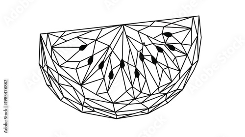 Geometric Watermelon Slice Line Art | Summer Fruit Icon | Polygonal Watermelon Illustration