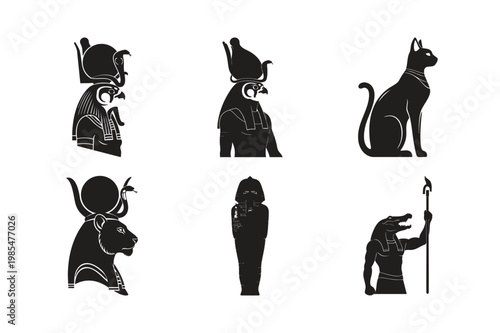 Ancient egyptian silhouette set bundle isolated on white background.