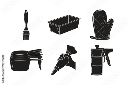 Baking kitchen tool silhouette set bundle for home cook culinary art.