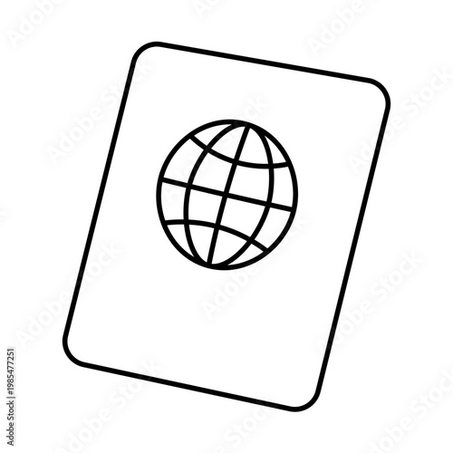 A simple line art drawing of a passport or identification document with a globe icon, representing international travel or global identity.