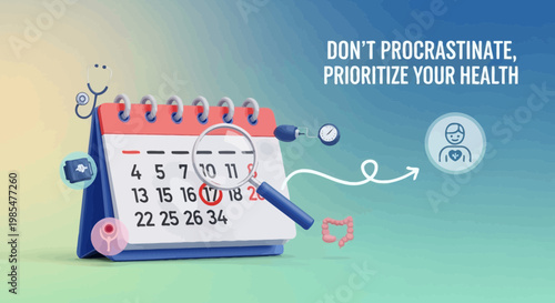 Health, wellness, calendar icon, motivational quote, productivity reminder, vector illustration