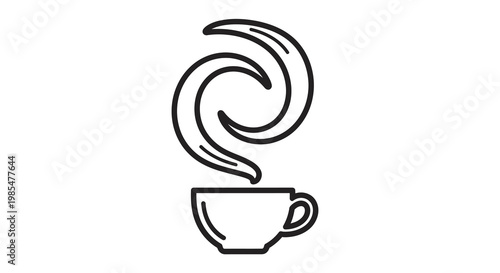 Stylized outline icon of a steaming hot beverage cup, featuring an elegant swirling vapor, perfect for cafes, digital menus, or refreshing morning routine branding elements and comforting concepts