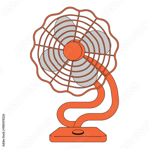 An old black electric metal fan with cooling propeller blades acts as a technology equipment blower to provide cool air and ventilation, isolated on a white background.
