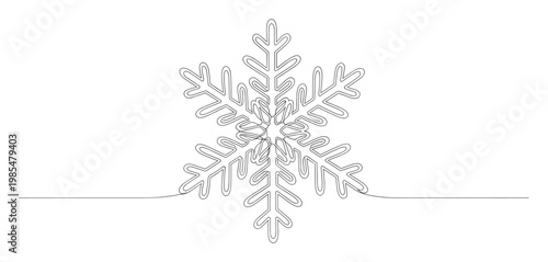 Continuous single line snowflake drawing for winter holiday invitations greeting decorations and seasonal marketing promotions