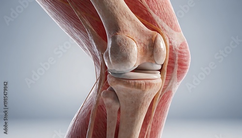 Detailed Human Knee Anatomy Close-Up: Femur, Tibia, Fibula, and Ligaments