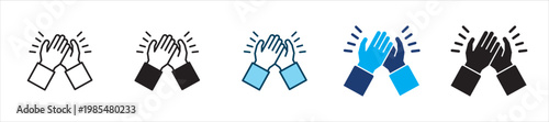 High five and success hand icon set. Icon symbol for clapping, applause, hand clap, appreciation, celebration, success, praise, approval, achievement. Vector illustration