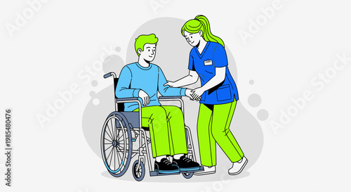 Disability, accessibility icons, vector illustration, inclusive healthcare, wheelchair assistance