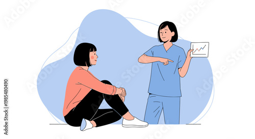 Medical professionals, healthcare workers, doctor nurse, vector illustration, modern style, blue and orange colors, 2 people