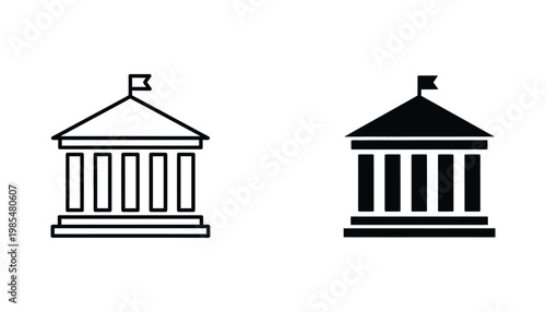 Government Building Pillar Facade Landmark Icon Symbol Vector