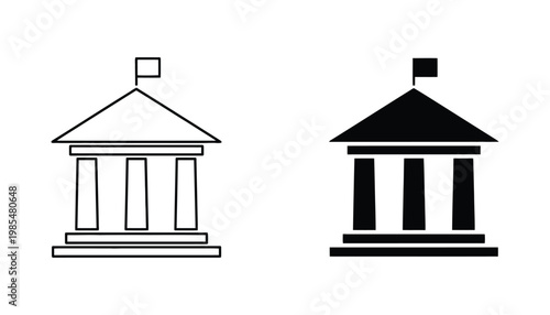 Government Building Classic Column Architecture Flag Icon Symbol Commerce