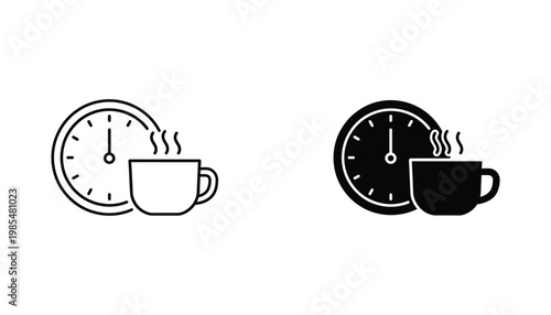 Coffee Time Icon Clock Mug Steam Represents Morning Break Business Routine