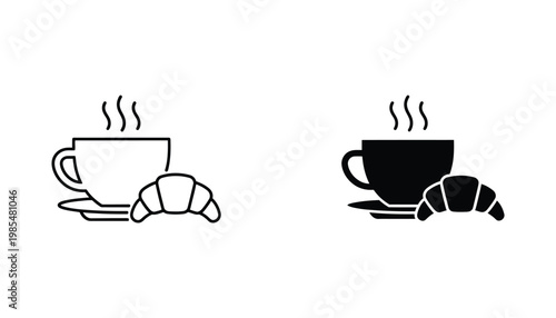 Coffee Cup Croissant Breakfast Icon Set Commercial