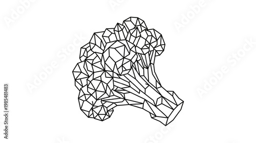 Geometric Broccoli Stalk Line Art | Healthy Vegetable Logo | Polygonal Broccoli Floret Illustration