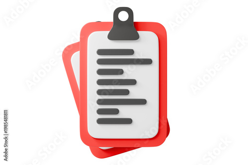 3d clipboard document icon. task management concept. minimal cartoon checklist paper for workflow organization and business to do list tracking. isolated on white transparent background. 3d render.