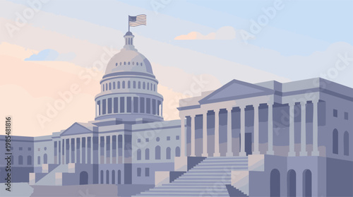 US Capitol Building with American Flag - Government and Politics Icon
