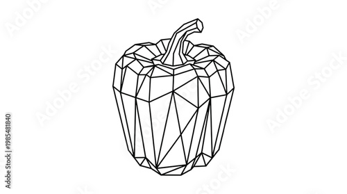 Geometric Bell Pepper Line Art | Fresh Capsicum Icon | Polygonal Pepper Vegetable Illustration