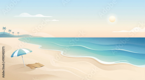 Pastel Summer Beach Landscape Background