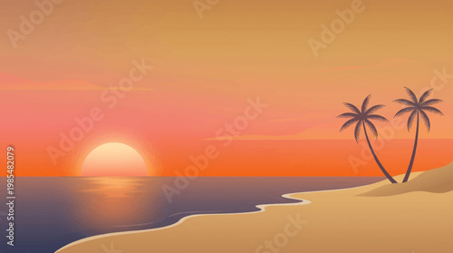 Tropical Sunset Beach Landscape Background
