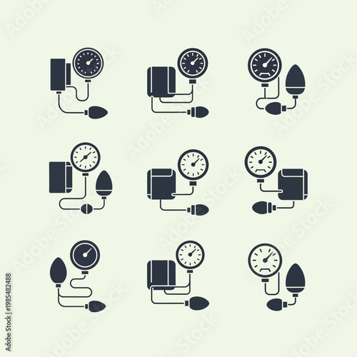 Medical Equipment Icons Set Blood Pressure Monitor ECG Thermometer Vector Illustration
