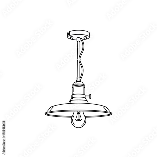 Hanging Ceiling Lamp Line Art Pendant Light Minimal Interior Vector Illustration