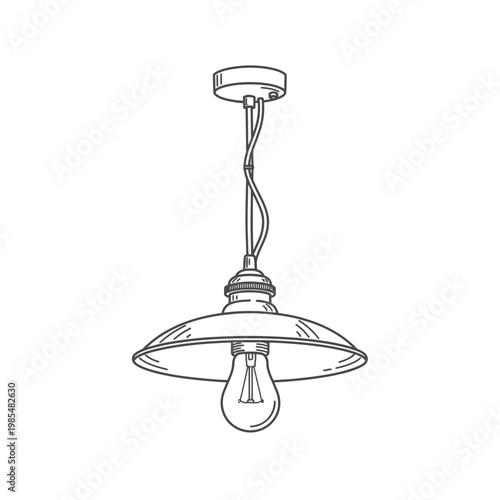 Hanging Ceiling Lamp Line Art Pendant Light Minimal Interior Vector Illustration