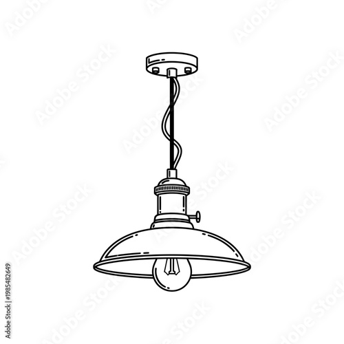 Hanging Ceiling Lamp Line Art Pendant Light Minimal Interior Vector Illustration