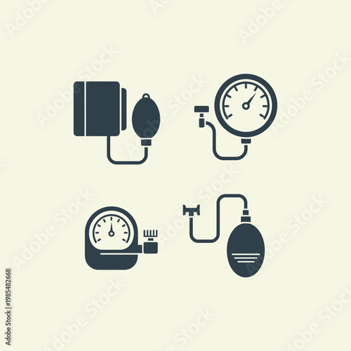 Medical Equipment Icons Set Blood Pressure Monitor ECG Thermometer Vector Illustration