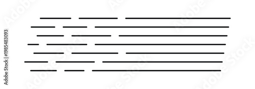 Racing speed lines in horizontal streak style, thin linear motion pattern showing fast movement, motorsport velocity symbol, isolated graphic for formula one race events