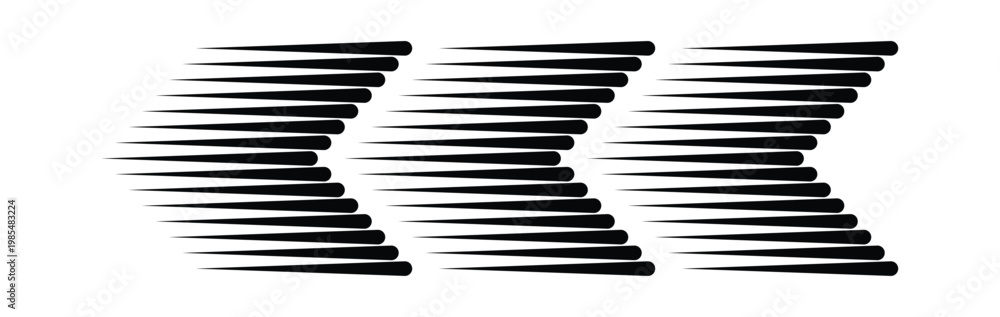 Fototapeta premium Racing arrow speed streaks in layered motion style, triple directional arrows with blur lines, motorsport velocity symbol, isolated graphic for formula one race events